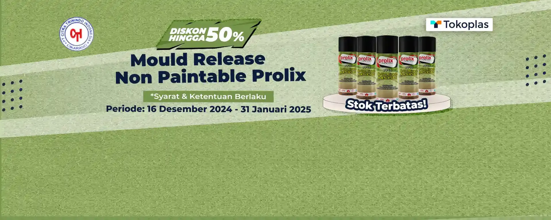 Diskon Hingga 50% untuk Mould Release Non Paintable Prolix